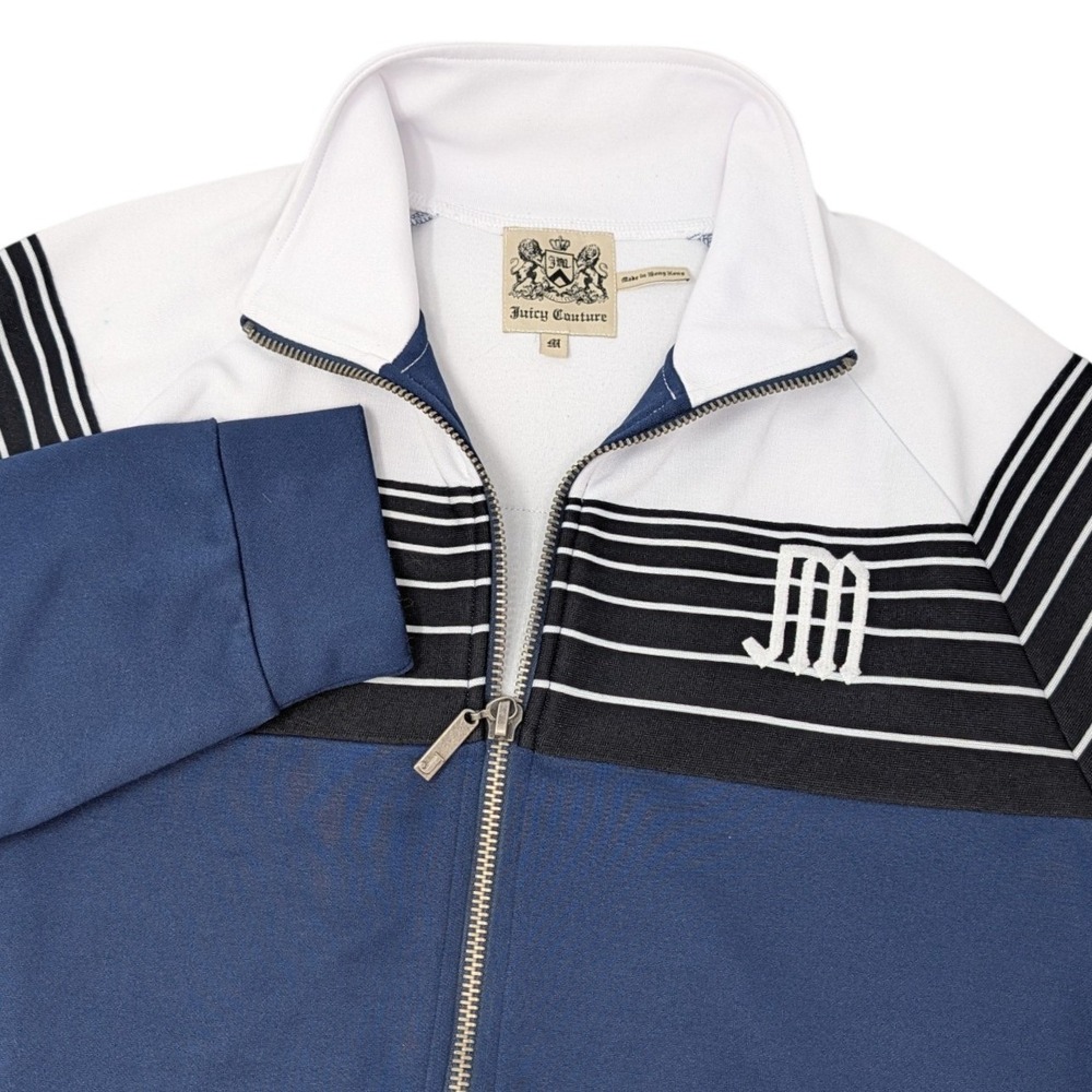 Juicy Couture Mens Sporty Track Jacket Blue White Striped Full Zip JM Logo  M